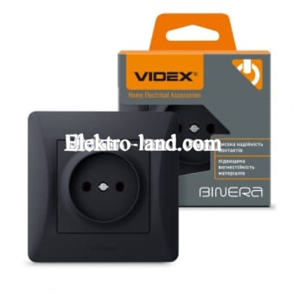 Розетка одинарная без заземления черный графит Videx Binera 